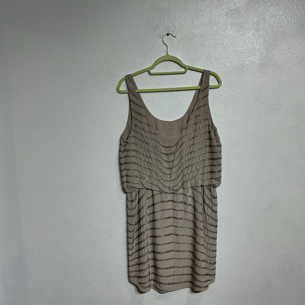 INC Taupe Silk Beaded Mini Dress Sleeveless Draped Chain Detail Dress Sz 10 - Picture 9 of 12